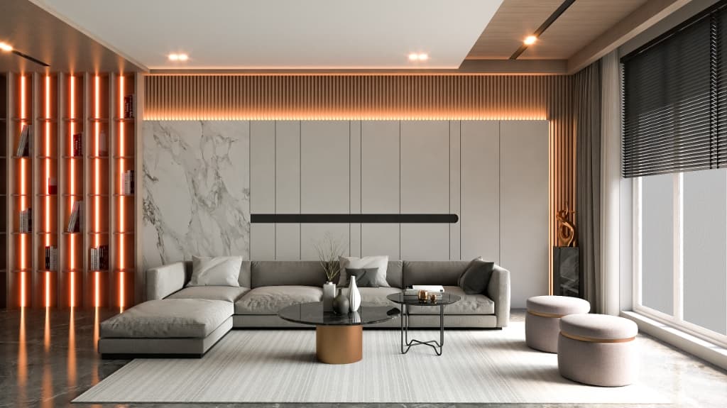 Contemporary living space with LED accent lighting